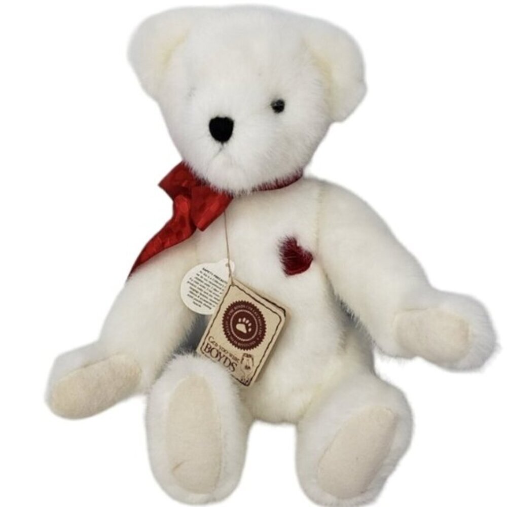 🔷️Boyds Bear White Red Ribbon Valentine Love Bear